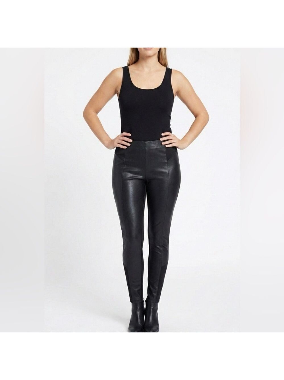 CITY CHIC Faux Leather Front Pull On Skinny Trousers Stretch Fabric Back Sz 18